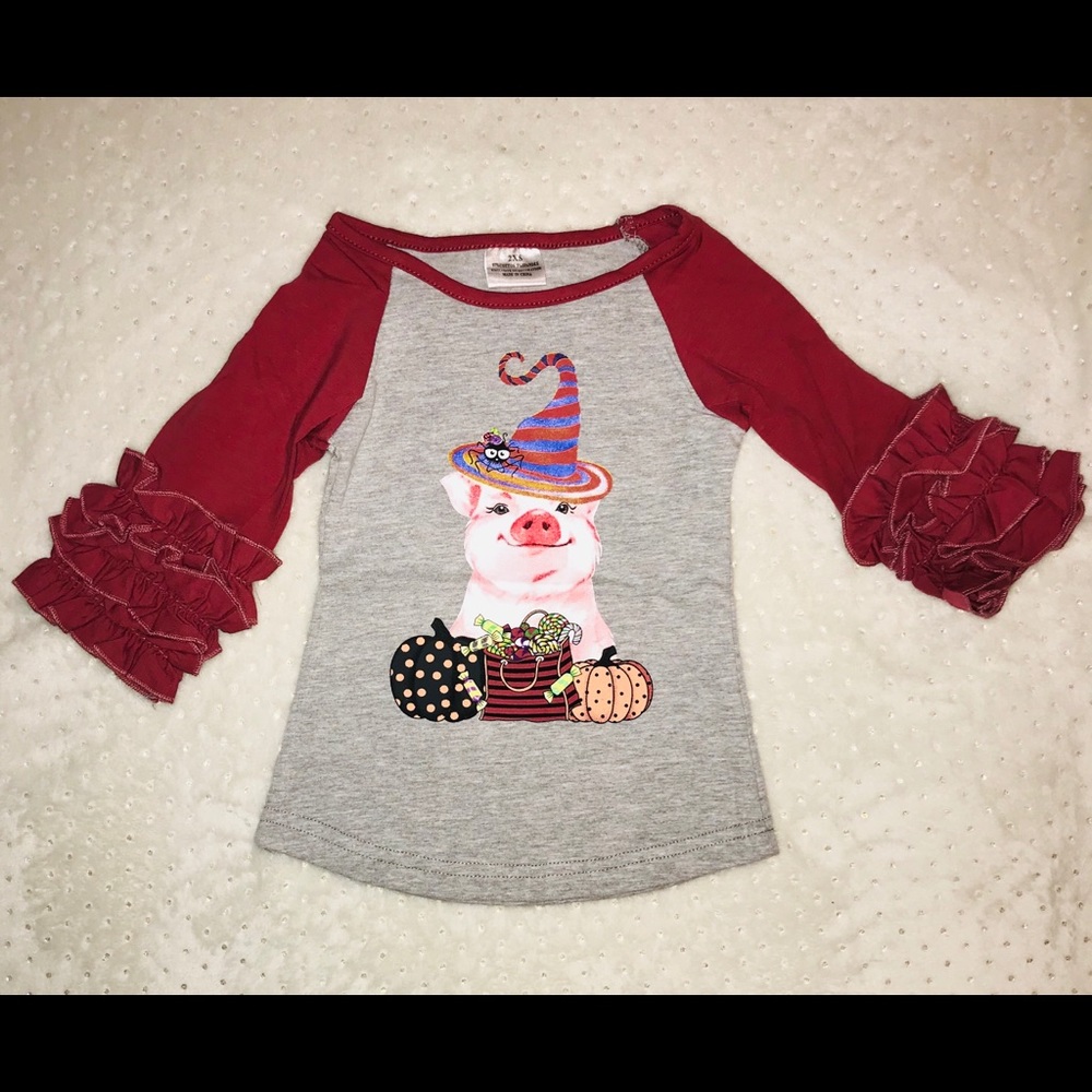 Fall witch pig raglan shirt